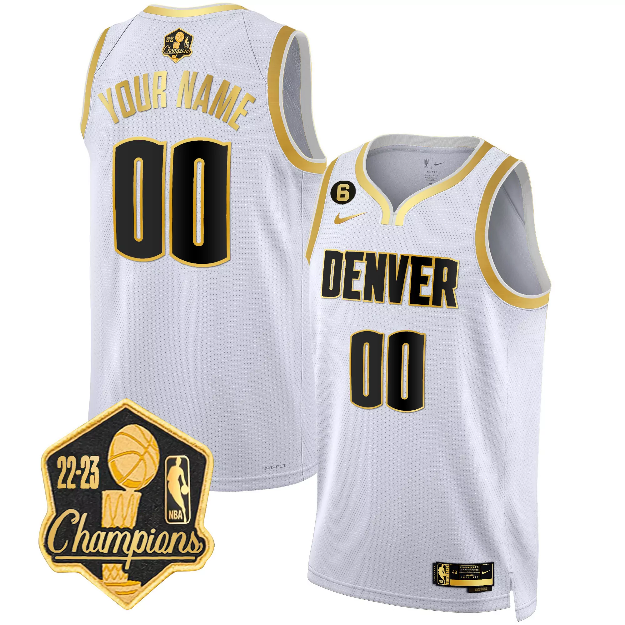 white gold men denver nuggets 2023 champions limited patch custom jersey all stitched