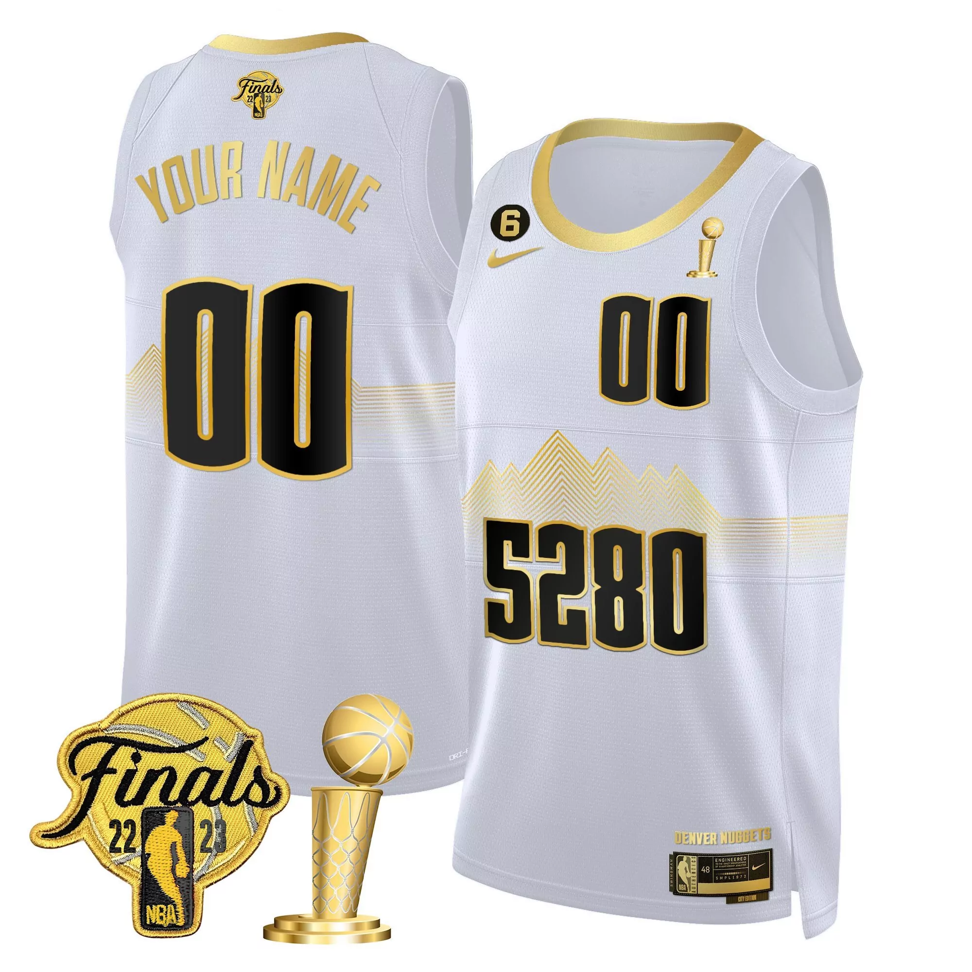 white gold men denver nuggets 2023 finals champions patch custom jersey v2 all stitched