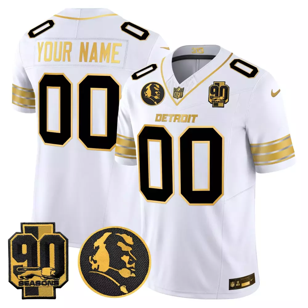 white gold men detroit lions 2024 90th john madden patch gold vapor limited custom jersey all stitched