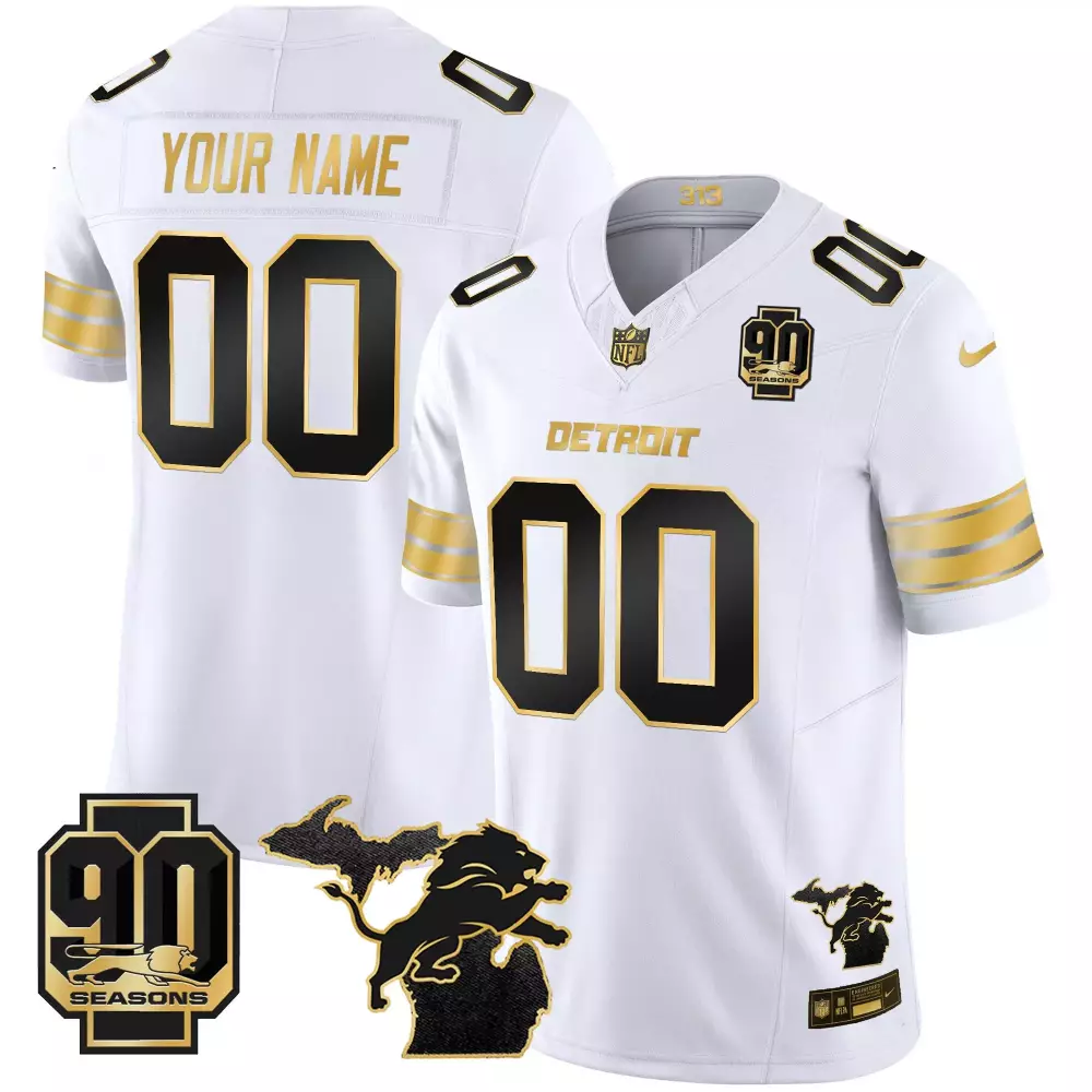 white gold men detroit lions 2024 90th john madden patch gold vapor limited custom jersey all stitched