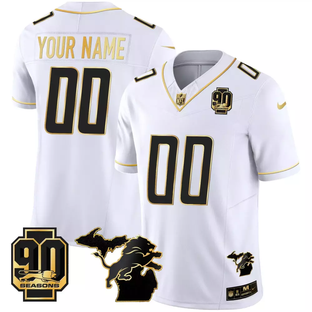 white gold men detroit lions 2024 nfc north division champions patch gold vapor limited custom jersey all stitched