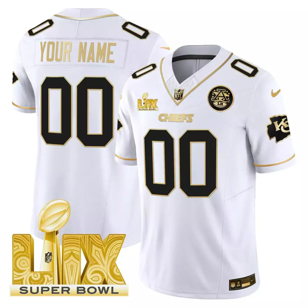 White Gold Kansas City Chiefs Super Bowl Custom Name Number Jersey | Stitched | Fan Gear | For Men, Women & Youth