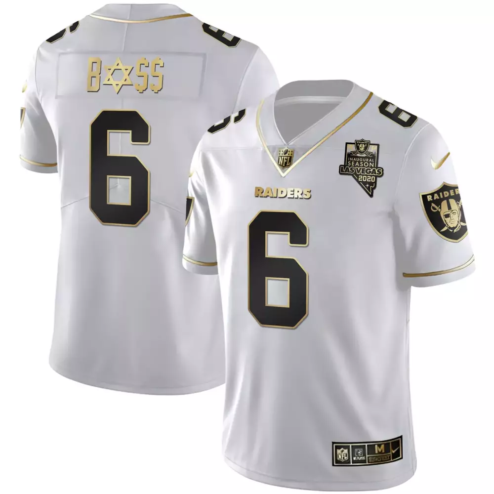white gold men las vegas raiders inaugural season patch gold split custom name and number all stitched