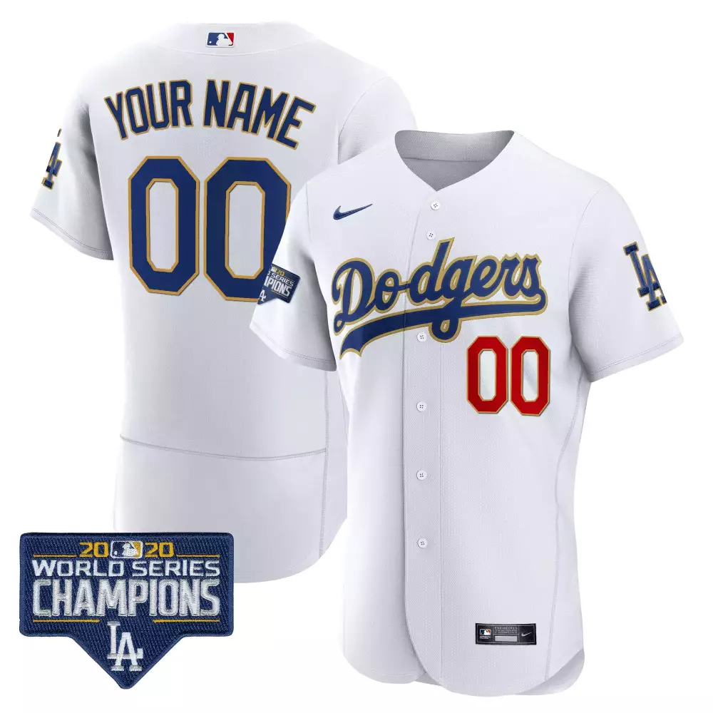World Series Champions Dodgers White Gold Flex Base Jersey | Stitched Fan Gear | For Men, Women & Youth