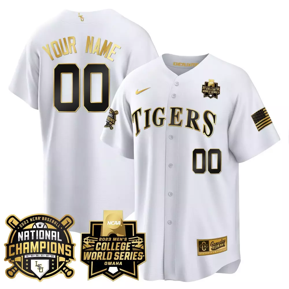 white alternate men lsu tigers 2023 national champions alternate color sleeves custom jersey all stitched