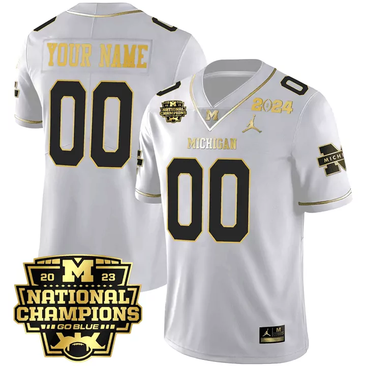white gold men michigan wolverines 1000 wins patch gold custom jersey v2 all stitched