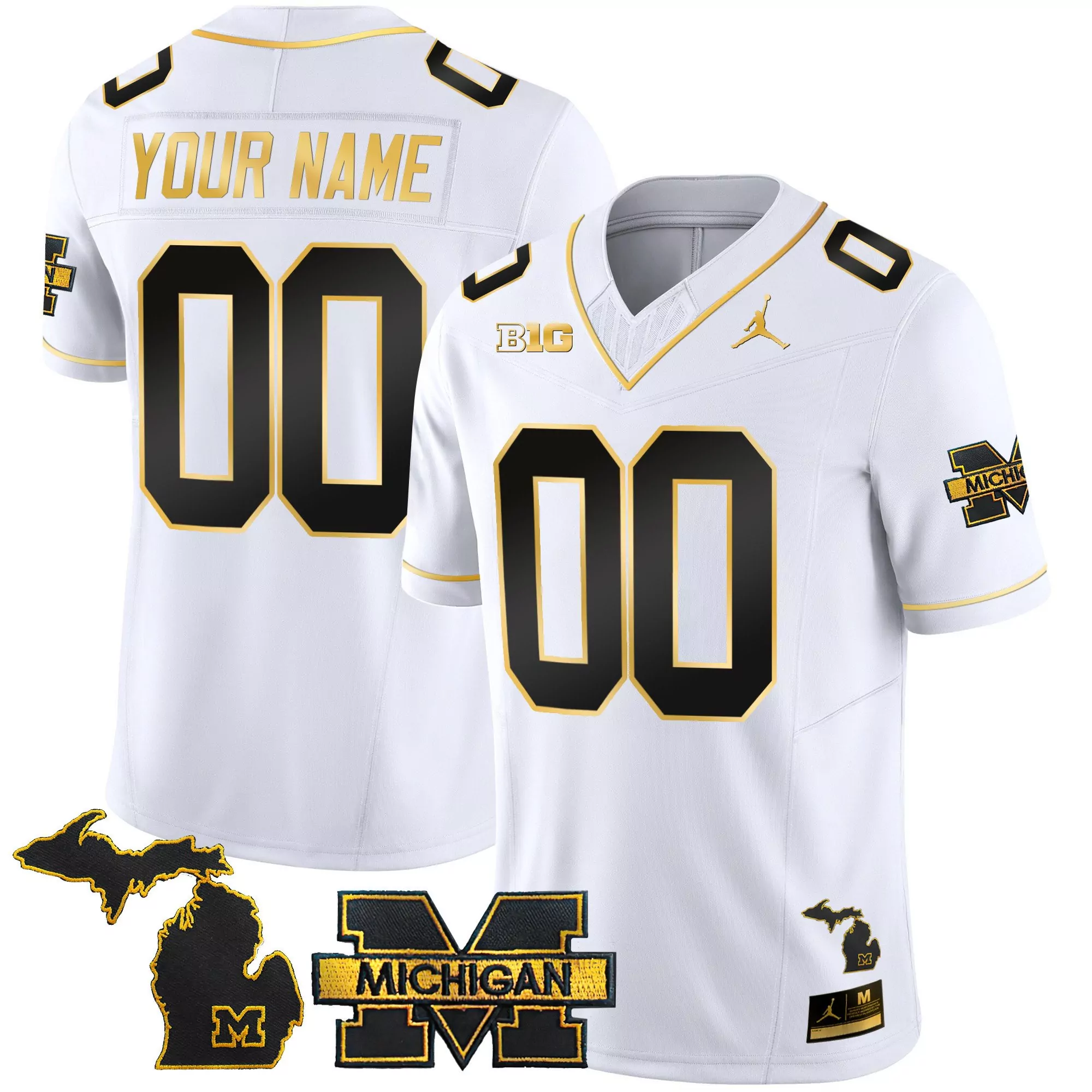 white gold men michigan wolverines 2024 vapor limited gold custom jersey all stitched