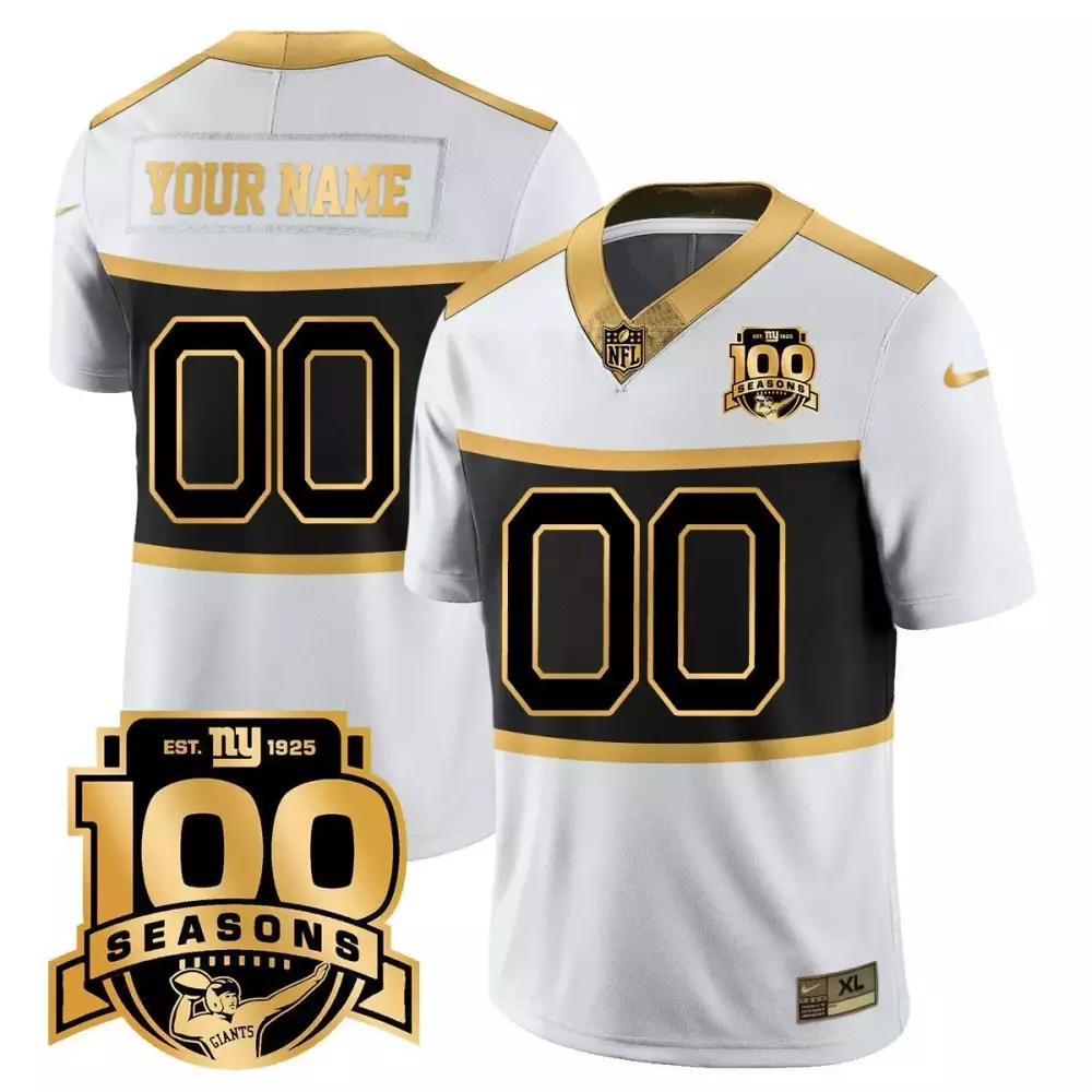 Custom New York Giants 100th Season Commemorative Jersey | White Gold Vapor | Limited Edition Fan Gear | For Men, Women & Youth