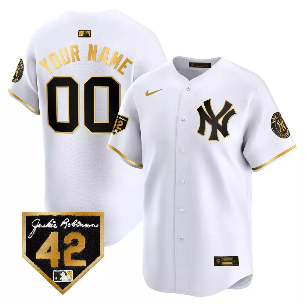 white gold men new york yankees 2024 jackie robinson patch vapor premier limited custom jersey all stitched