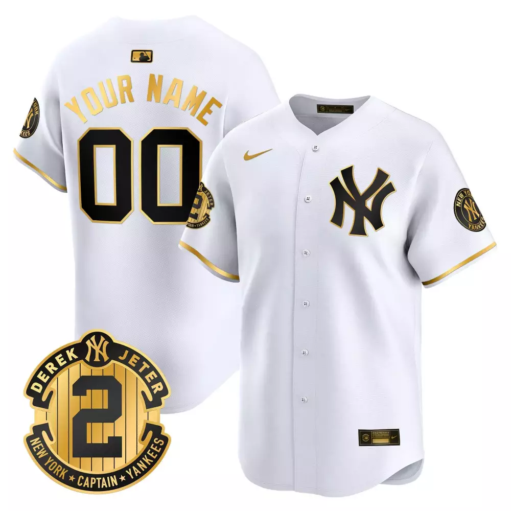 white gold men new york yankees derek jeter patch vapor premier limited custom jersey all stitched