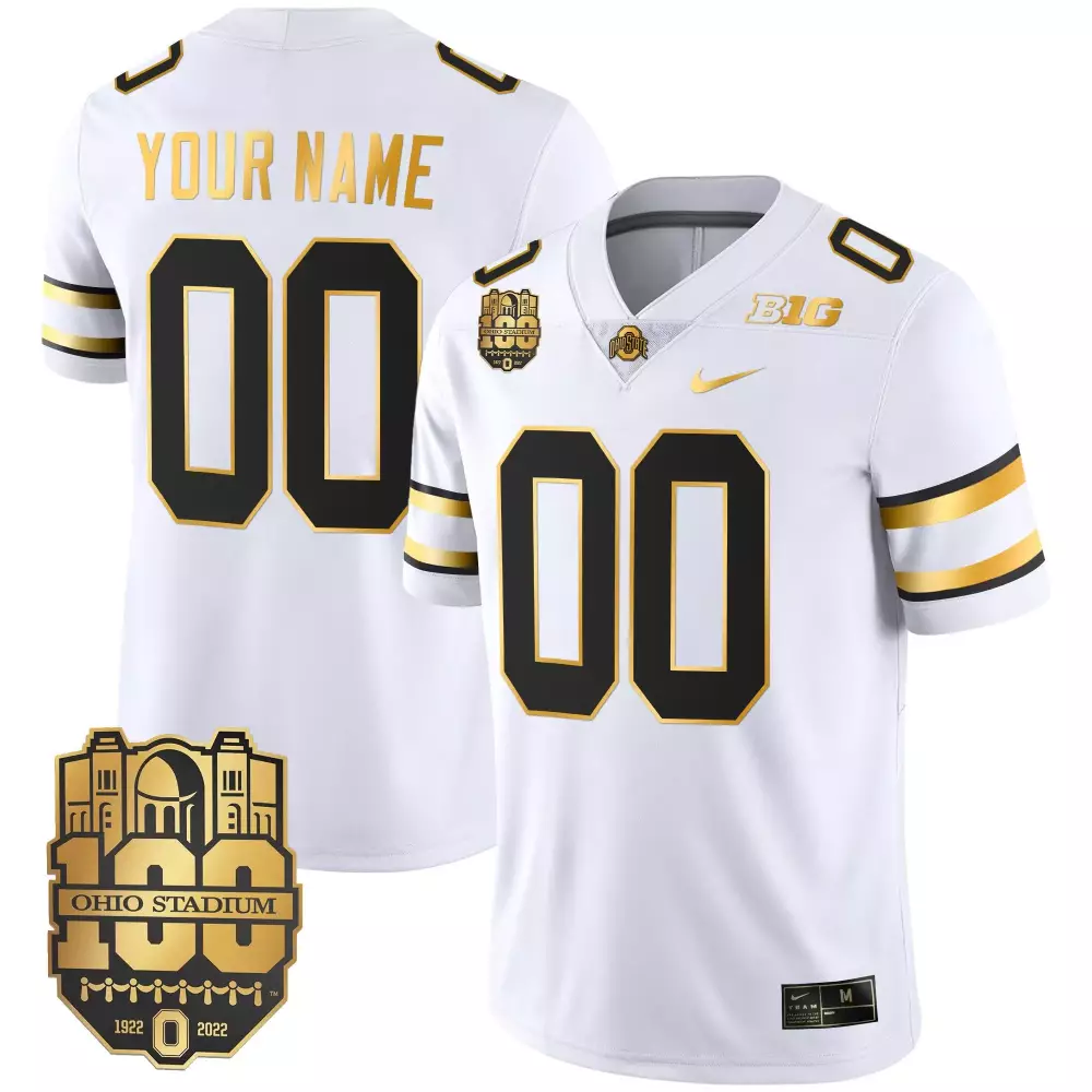 white gold men ohio state buckeyes 2023 alternate gold custom jersey stitched