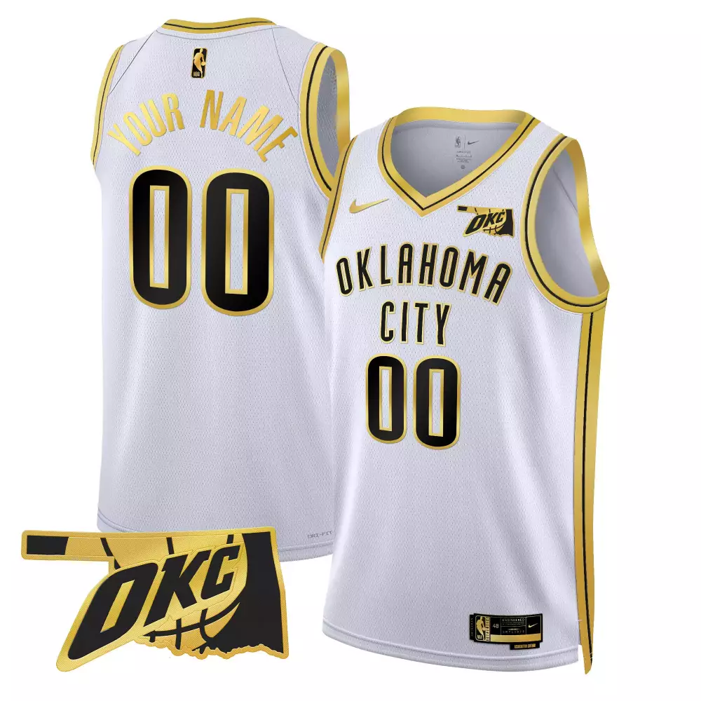 white gold men oklahoma city thunder swingman custom jersey oklahoma patch all stitched