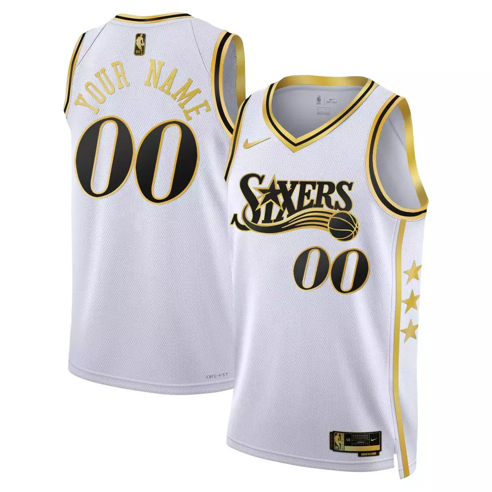 tyrese maxey white gold mens philadelphia 76ers swingman jersey all stitched