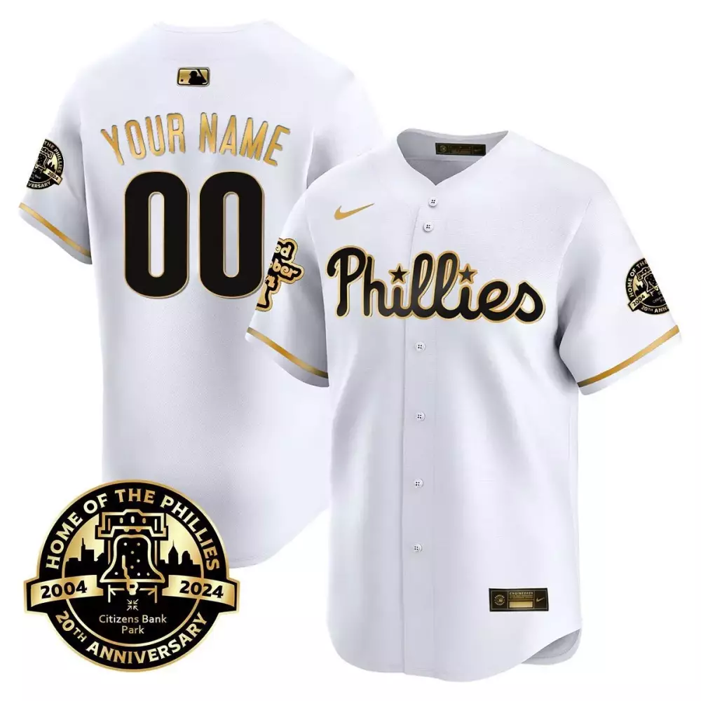 white gold men philadelphia phillies citizen bank parks 20th anniversary custom jersey