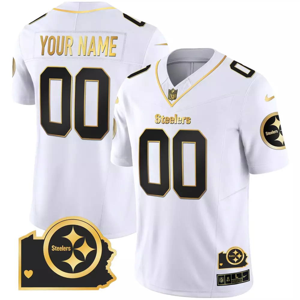 white gold men pittsburgh steelers gold vapor custom jersey all stitched