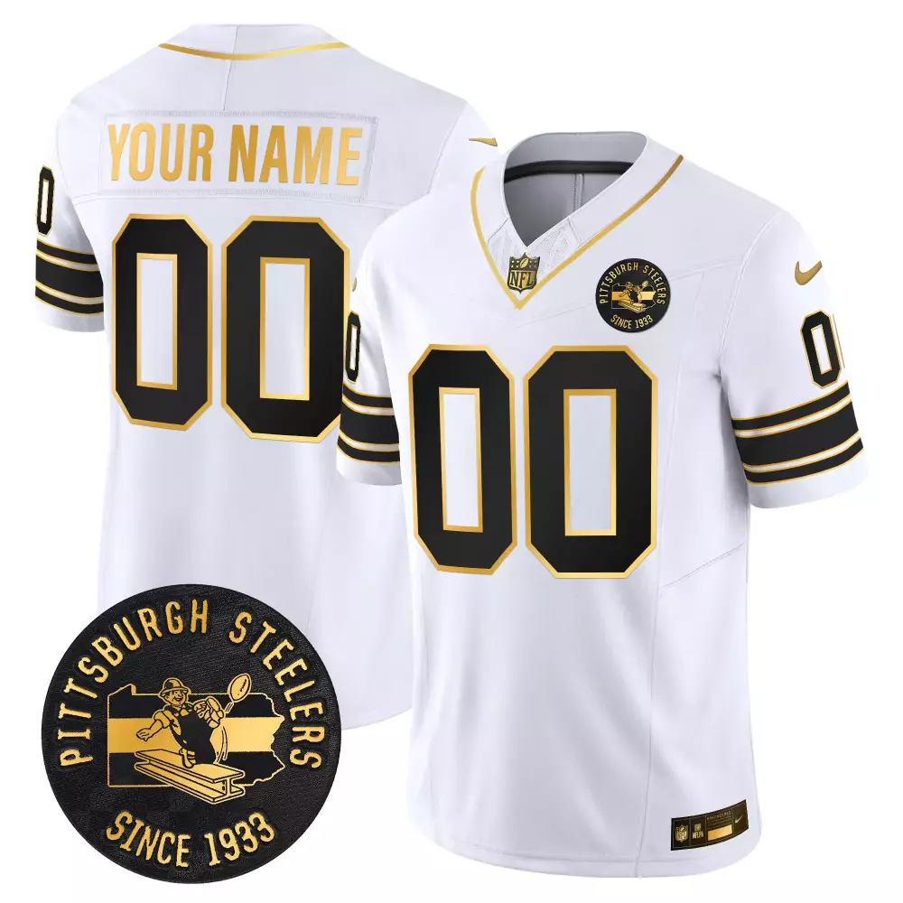 white gold men pittsburgh steelers gold vapor custom jersey all stitched