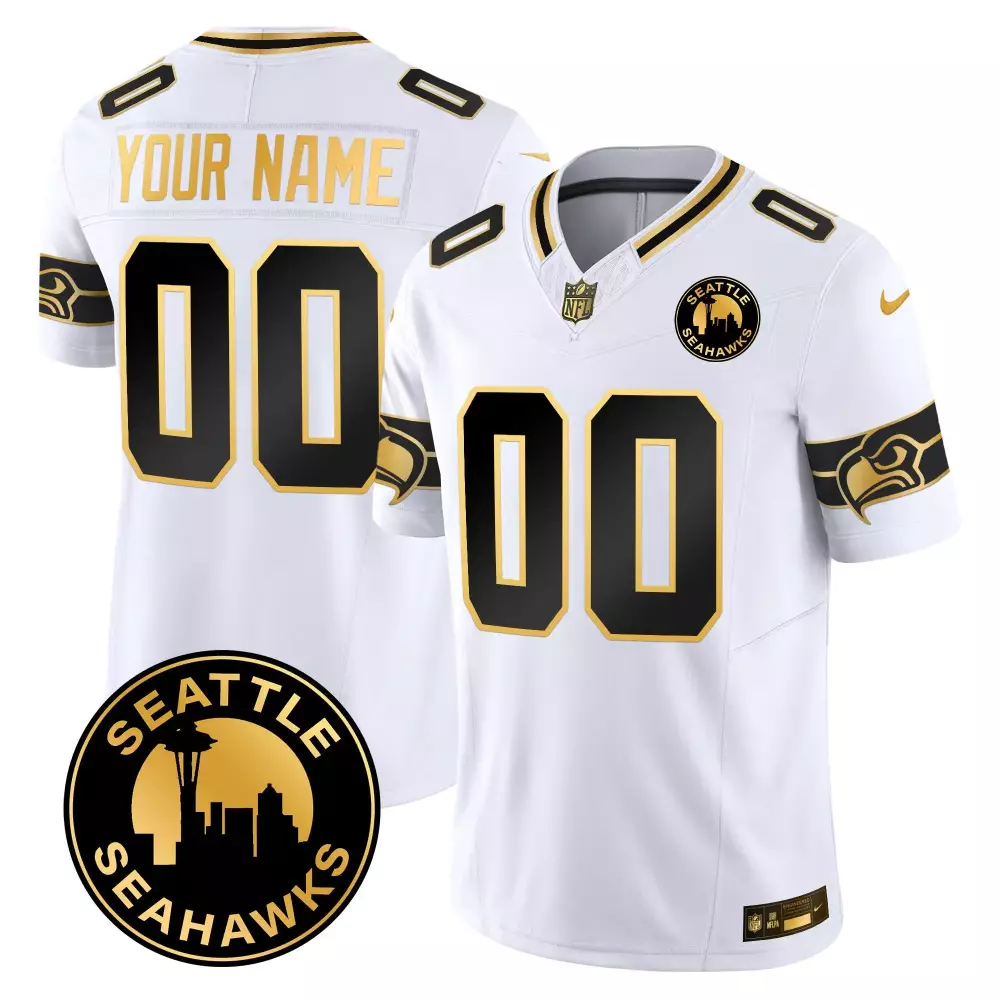 white gold men seattle seahawks 2024 seattle city patch gold vapor limited custom jersey all stitched
