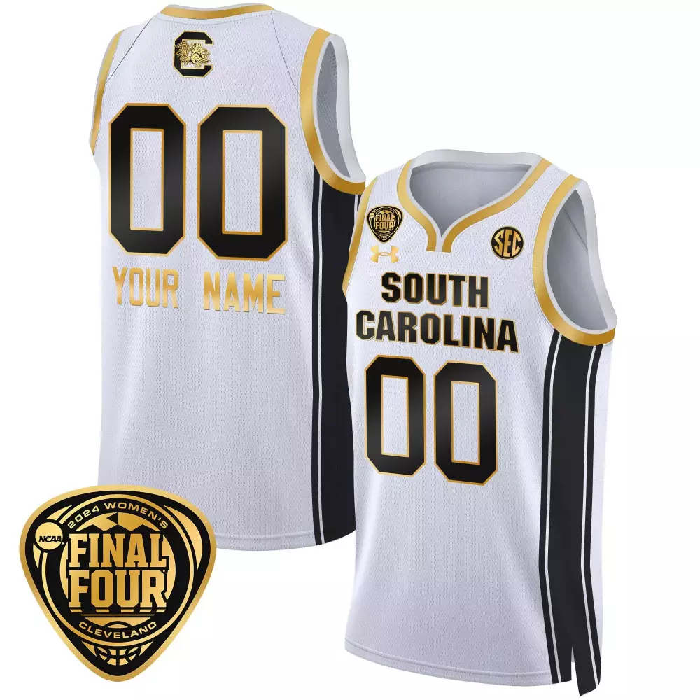 white gold men south carolina gamecocks 2024 final four basketball custom jersey v2 women patch all stitched