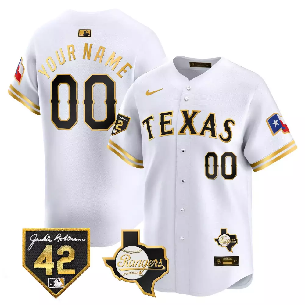 white gold men texas rangers 2024 jackie robinson patch vapor premier limited custom jersey all stitched