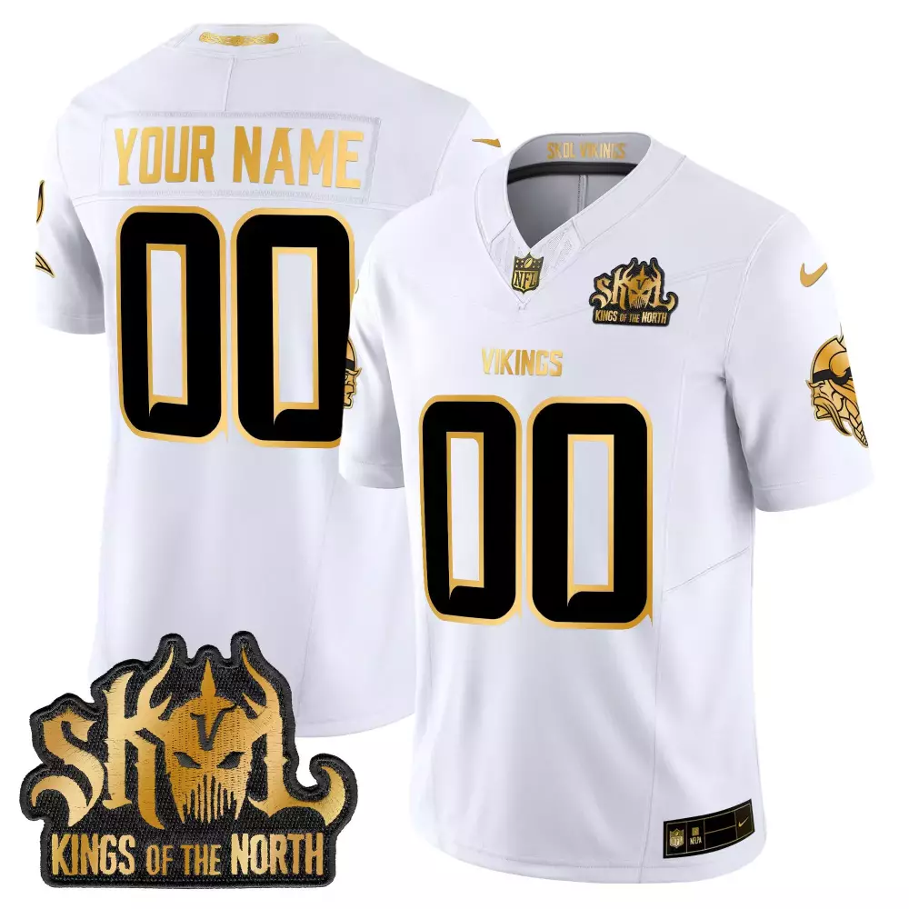 white gold men vikings 2024 winter warrior skol patch gold vapor limited custom jersey all stitched