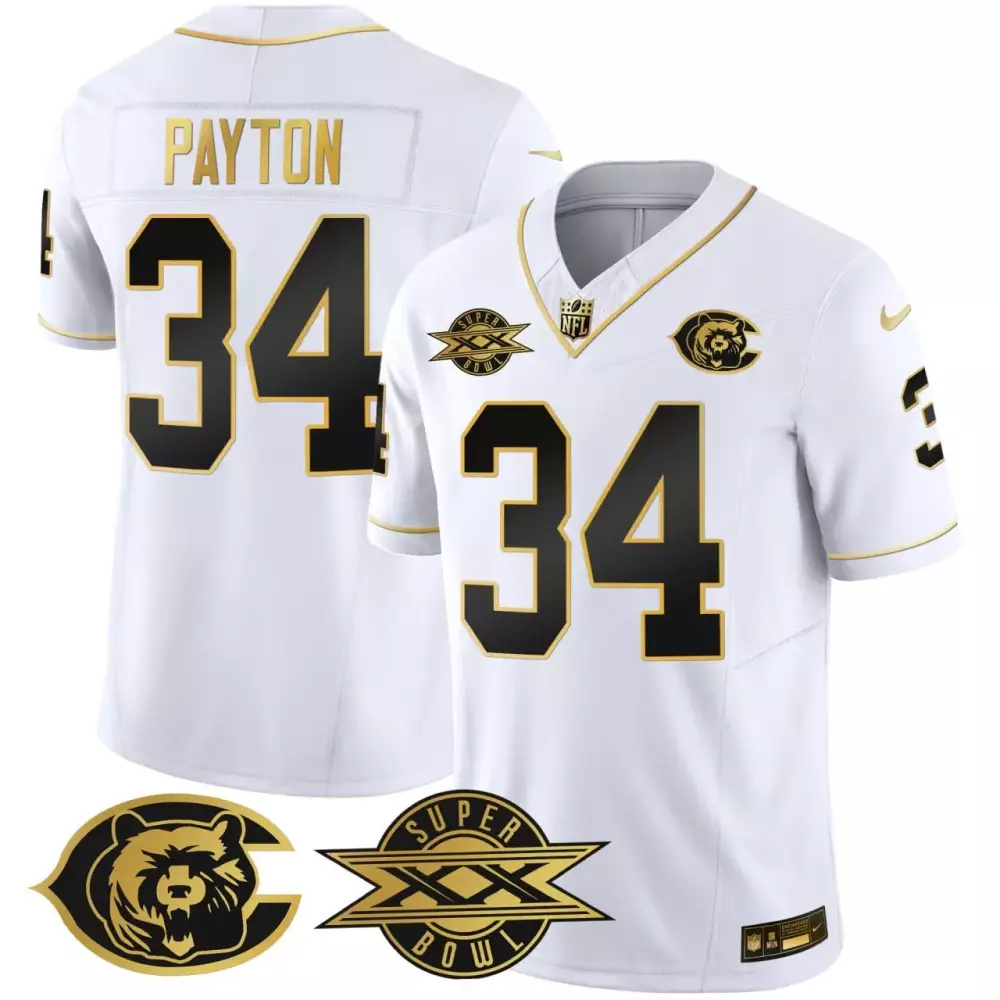white gold men walter payton chicago bears 1986 chicago bears super bowl patch jersey all stitched