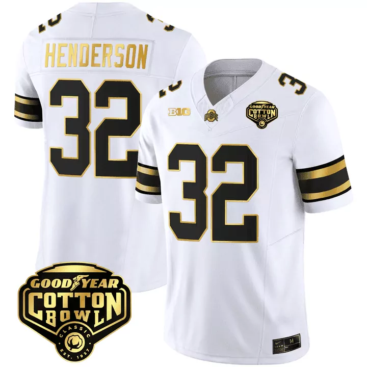 white gold treveyon henderson mens ohio state buckeyes good year cotton bowl patch gold jersey all stitched