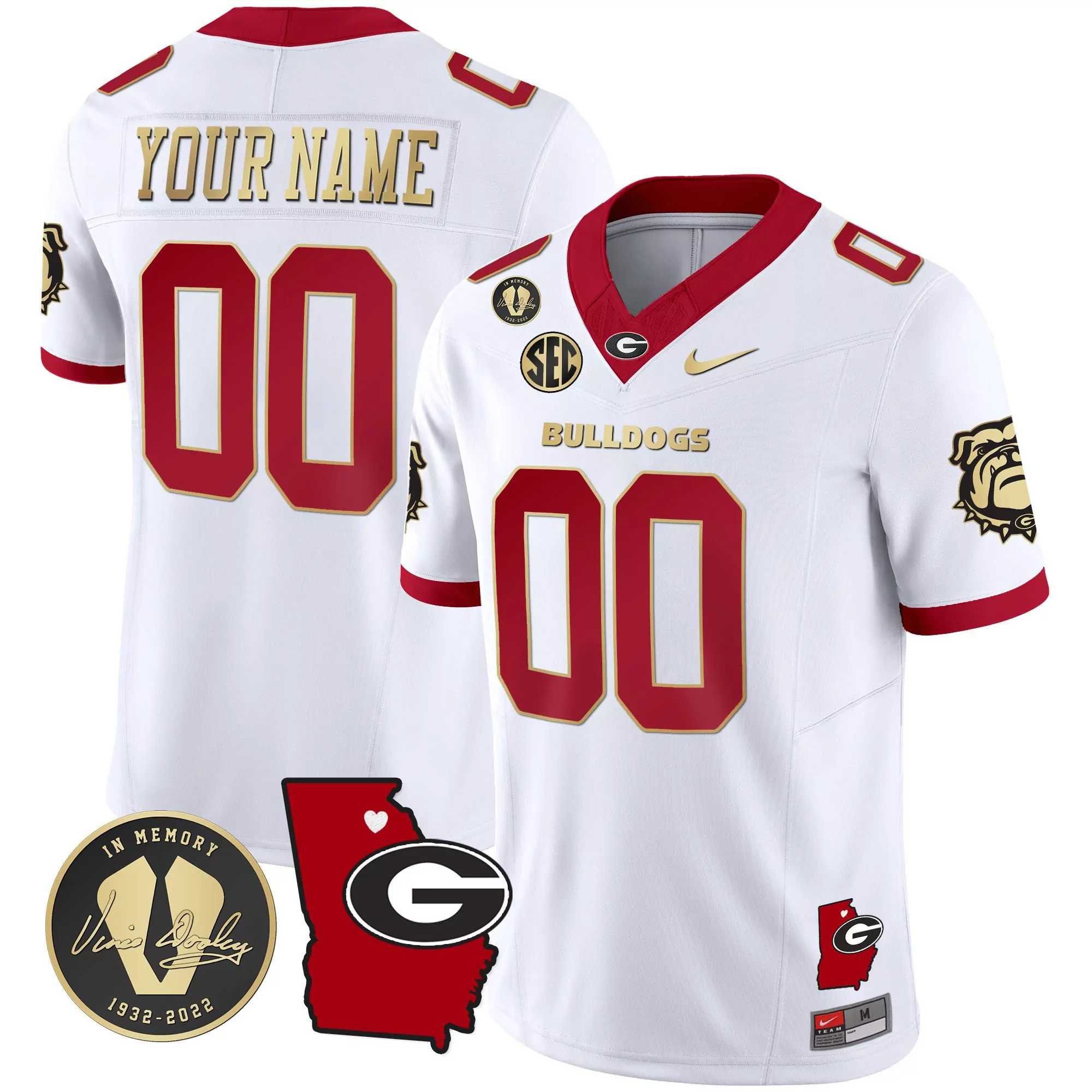 white gold trim men georgia bulldogs 2023 vapor custom jersey v4 georgia map all stitched