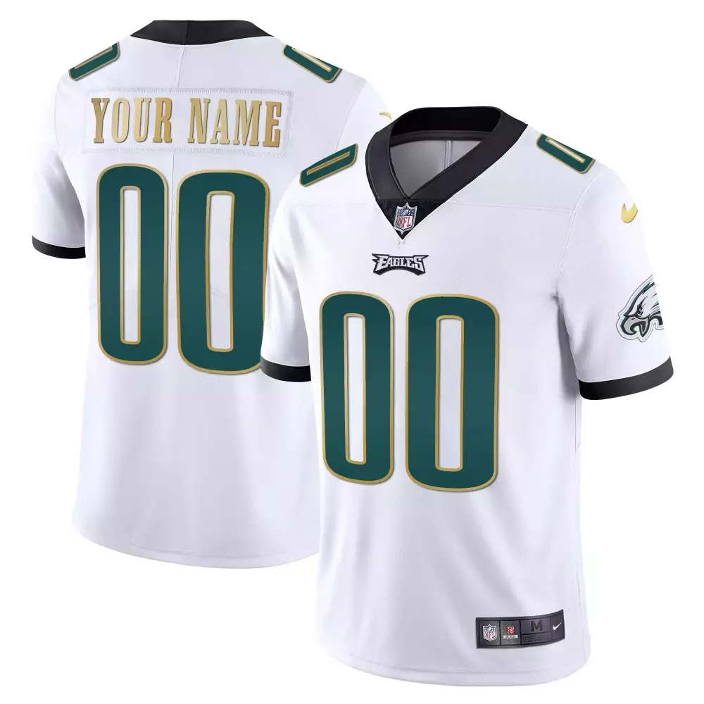white gold trim men philadelphia eagles gold split custom name and number all stitched