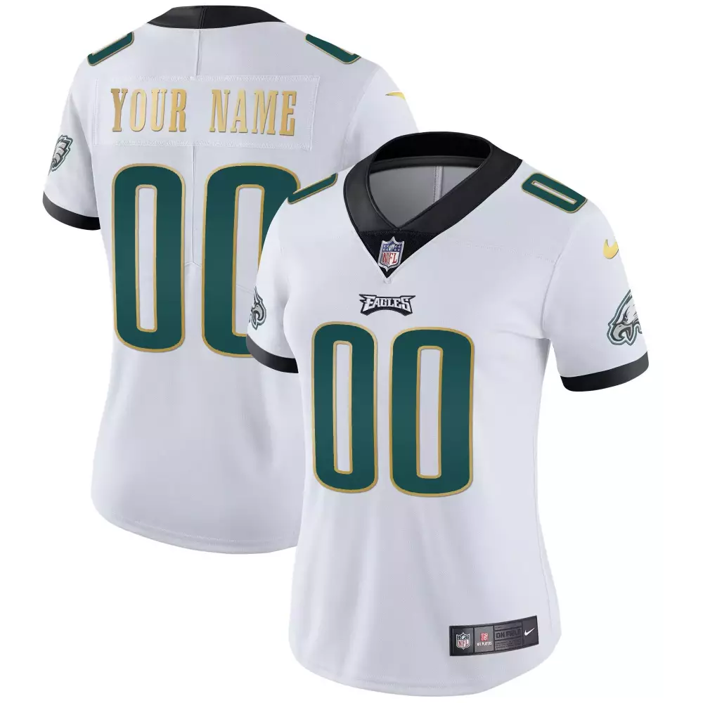 white gold trim men philadelphia eagles gold split custom name and number all stitched