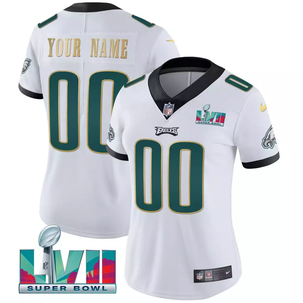 white gold trim women philadelphia eagles super bowl custom patch vapor jersey all stitched