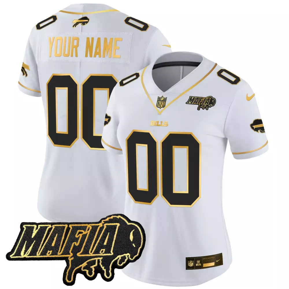 white gold men buffalo bills gold and split custom name and number all stitched