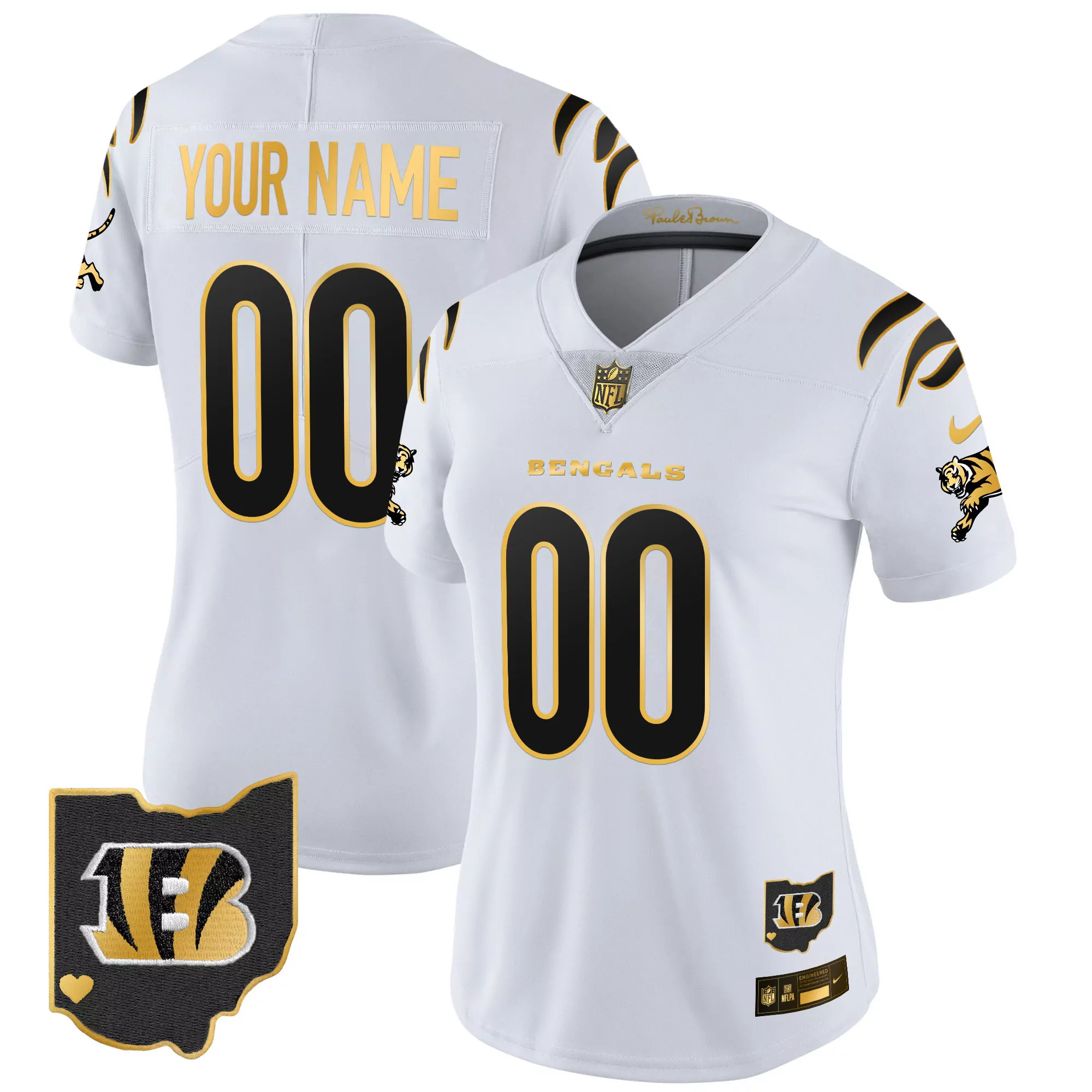 white gold men cincinnati bengals ohio patch vapor limited gold custom jersey all stitched