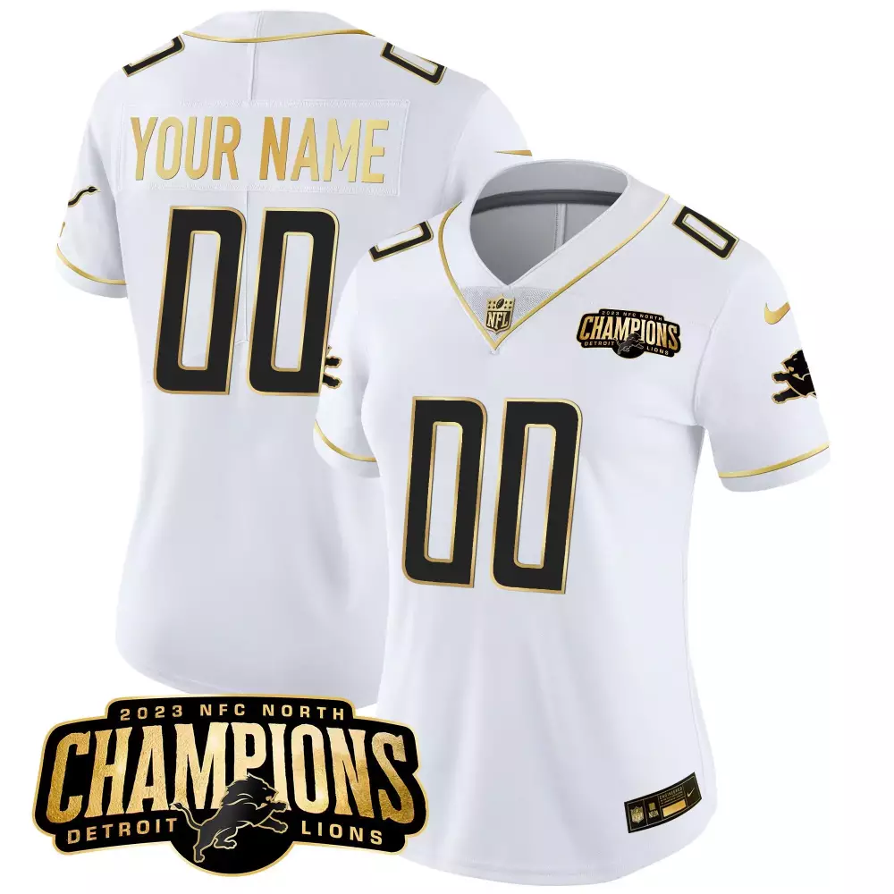 white gold men detroit lions 2024 nfc north division champions patch gold vapor limited custom jersey all stitched