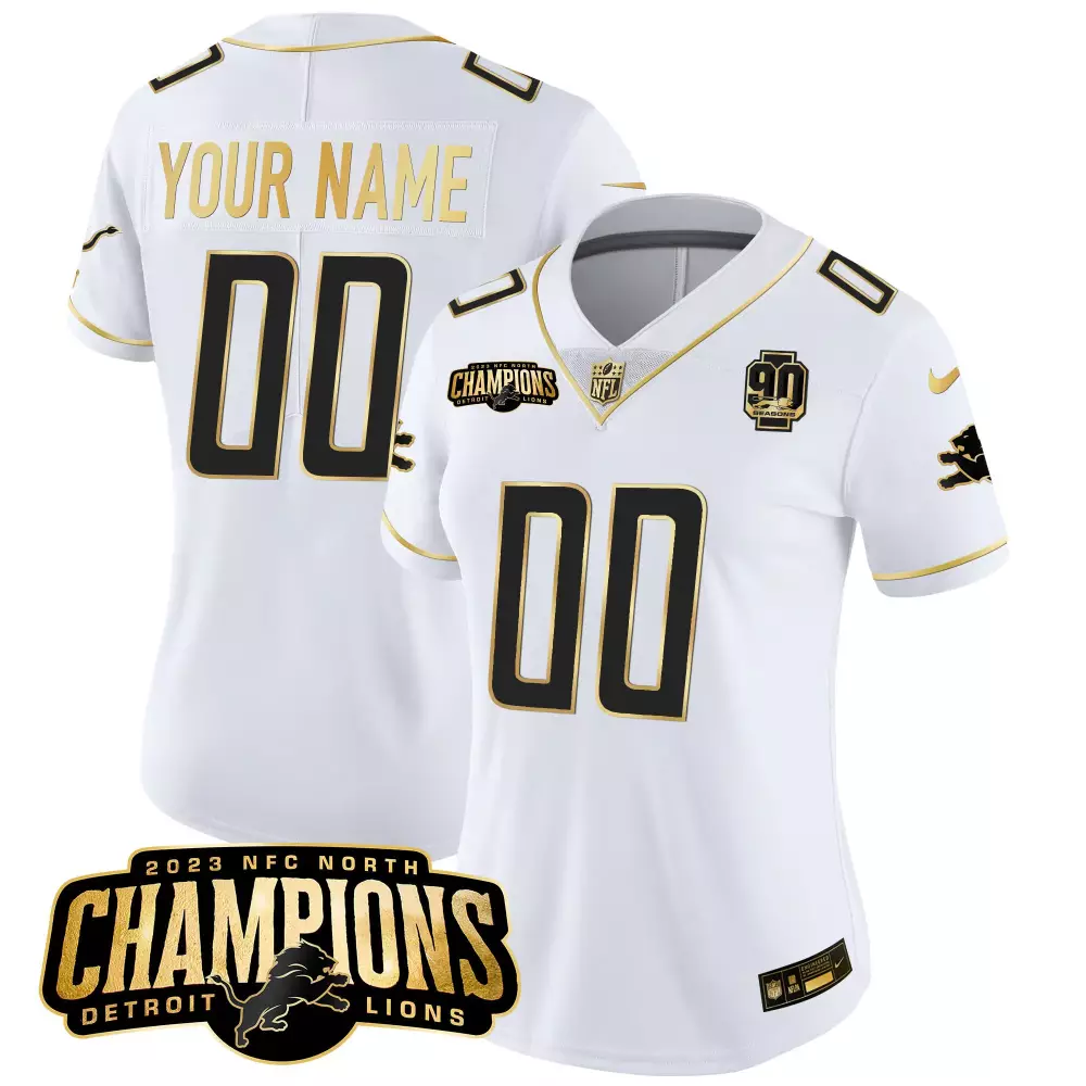 white gold men detroit lions 2024 nfc north division champions patch gold vapor limited custom jersey all stitched