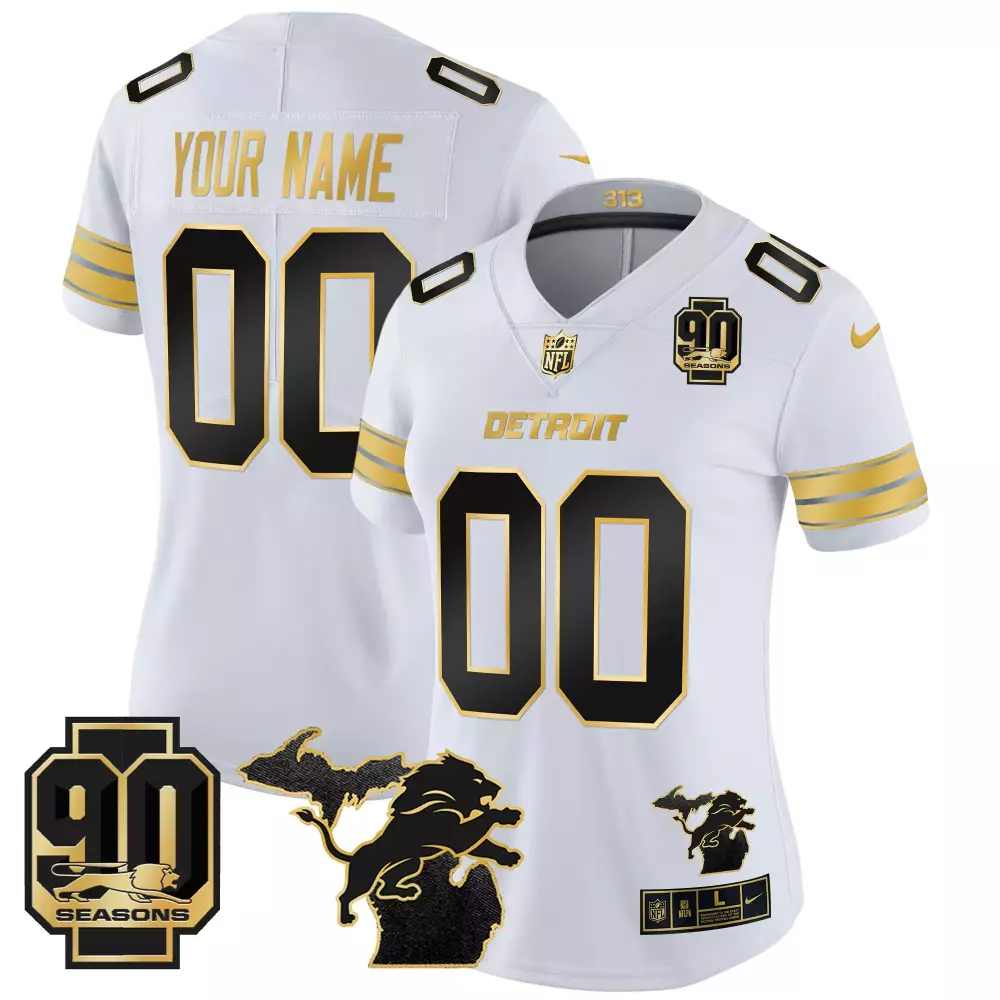 white gold women detroit lions 2023 nfc north division champions patch vapor gold custom jersey all stitched