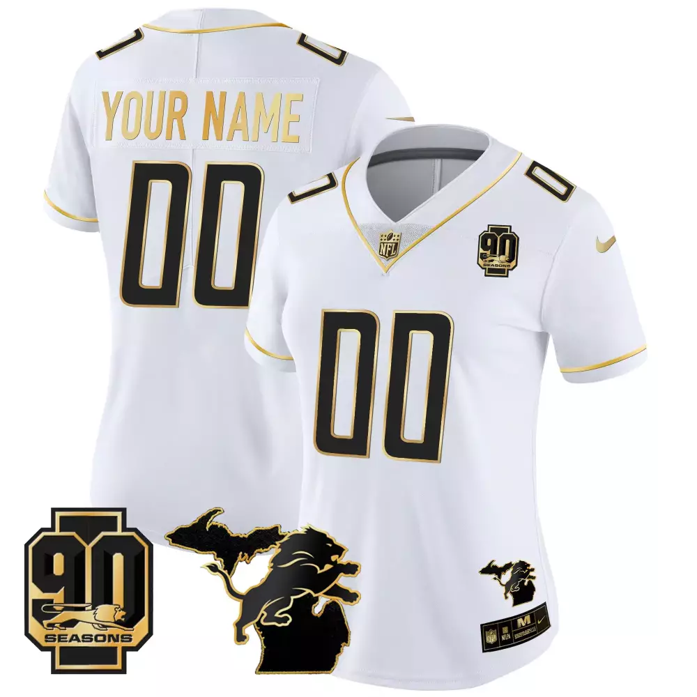 white gold women detroit lions 2023 nfc north division champions patch vapor gold custom jersey all stitched