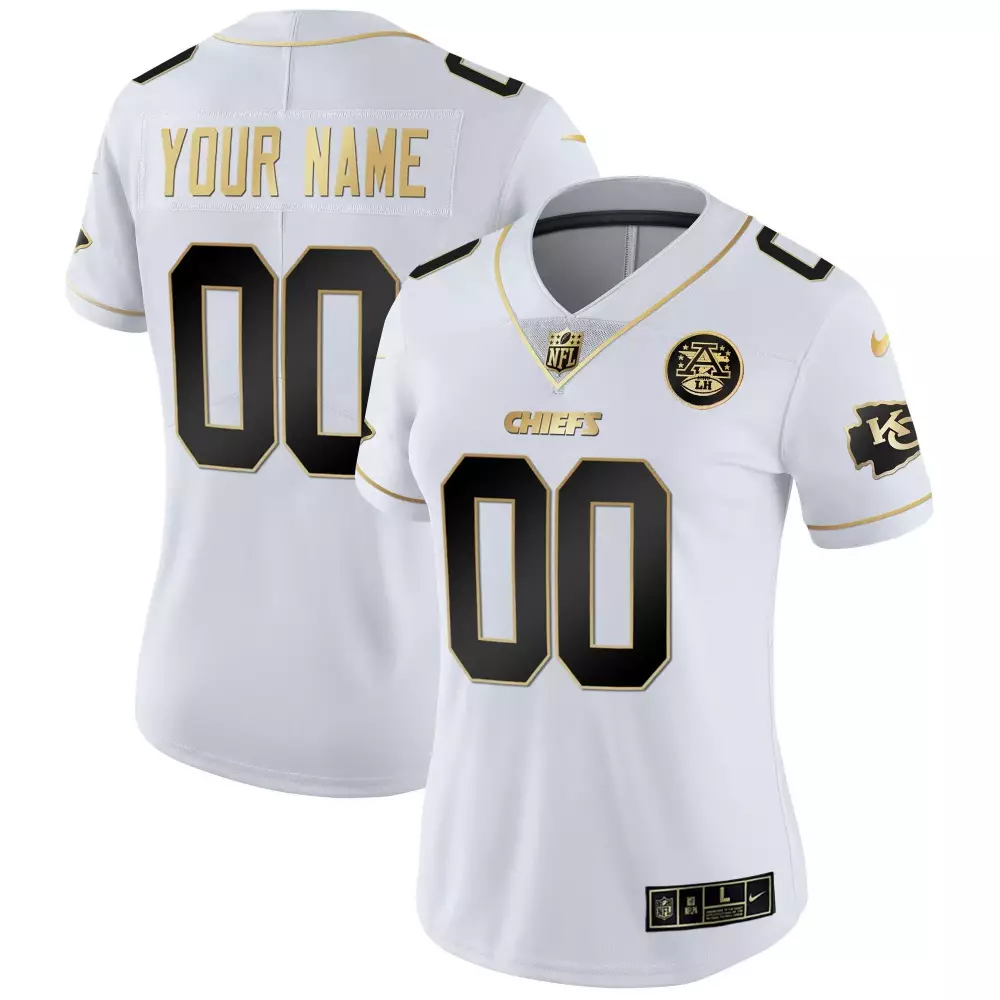 white gold men kansas city chiefs super bowl lviii pattern vapor custom jersey all stitched