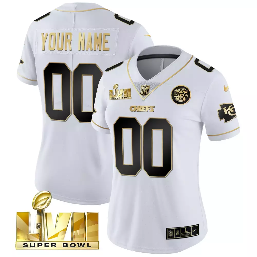 white gold men kansas city chiefs super bowl lviii pattern vapor custom jersey all stitched