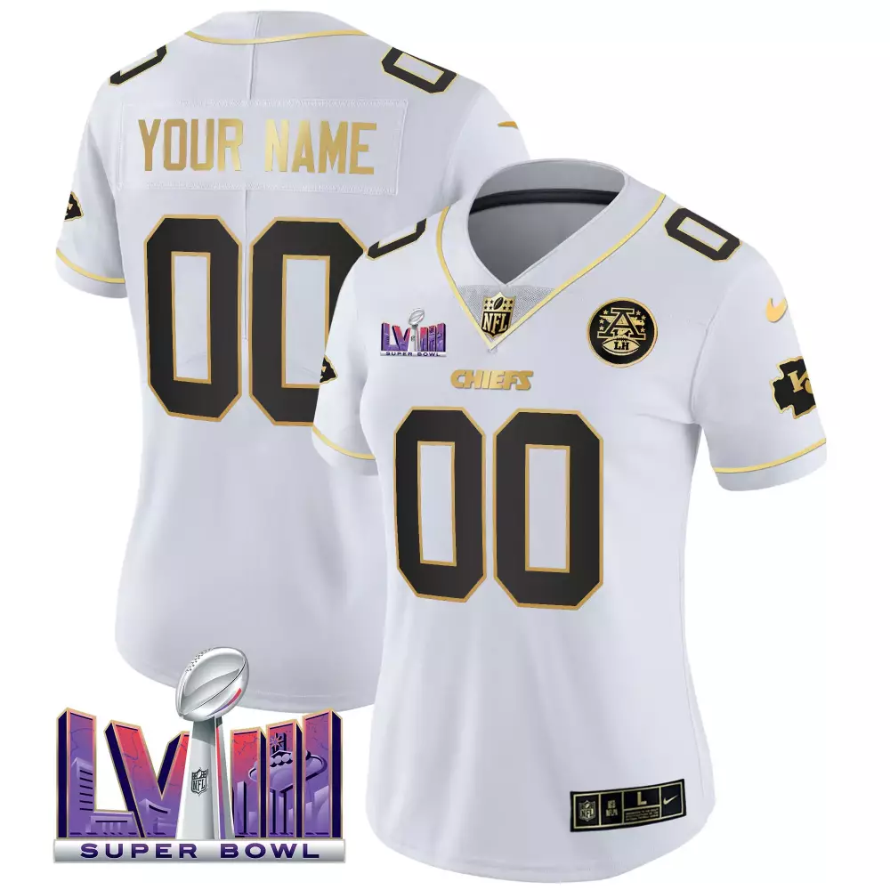 white gold women kansas city chiefs super bowl lviii patch vapor custom jersey v4 all stitched