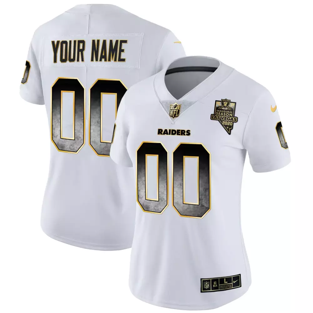 white gold men las vegas raiders inaugural season patch gold split custom name and number all stitched
