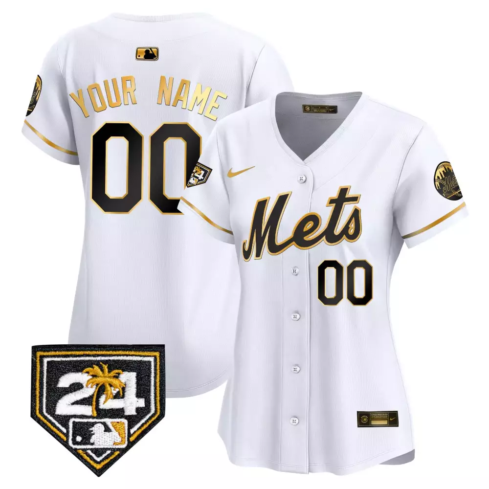white gold women new york mets 2024 spring training vapor premier elite custom jersey v2 all stitched
