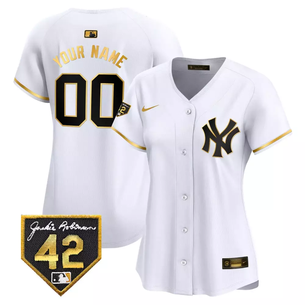 white gold women new york yankees 2024 jackie robinson patch vapor premier limited custom jersey all stitched
