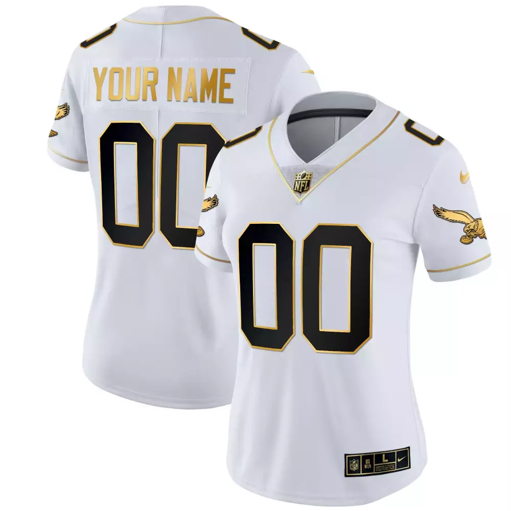 white gold women philadelphia eagles 2024 nfc east division champions gold vapor limited custom jersey all stitched