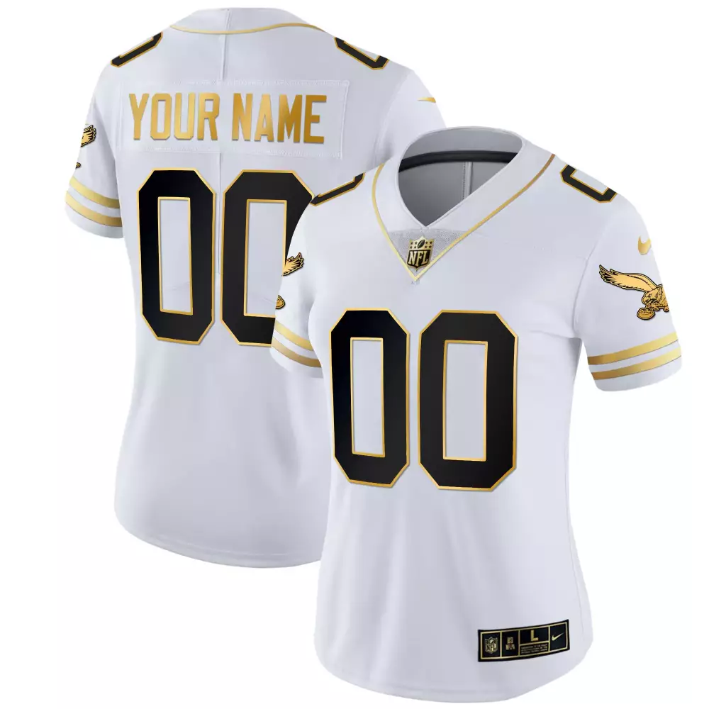 white gold women philadelphia eagles 2024 nfc east division champions gold vapor limited custom jersey all stitched