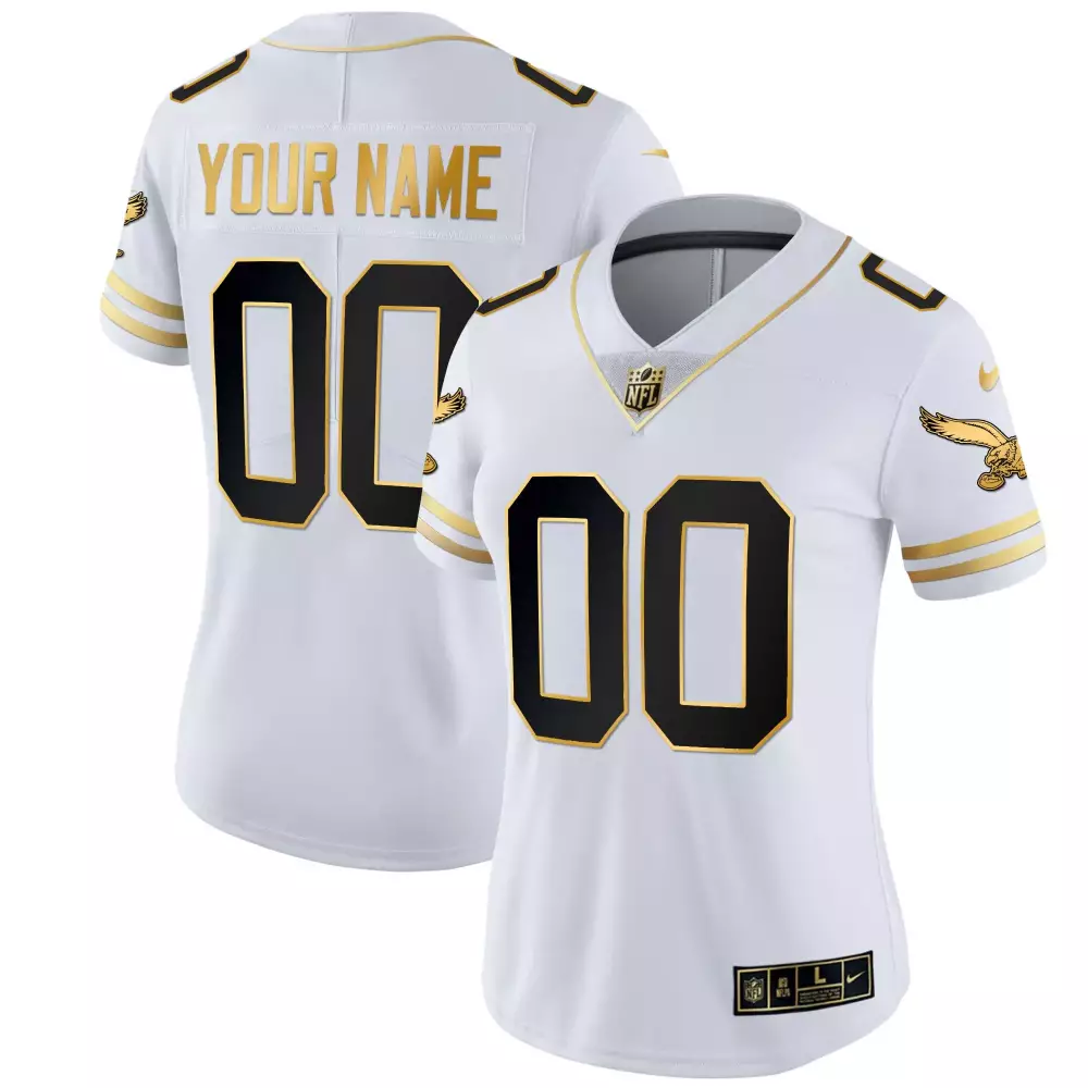 white gold women philadelphia eagles 2024 nfc east division champions gold vapor limited custom jersey all stitched