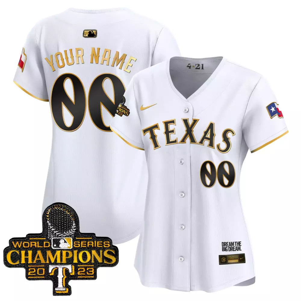 white gold women texas rangers 2023 world series champions city connect vapor premier limited custom jersey all stitched