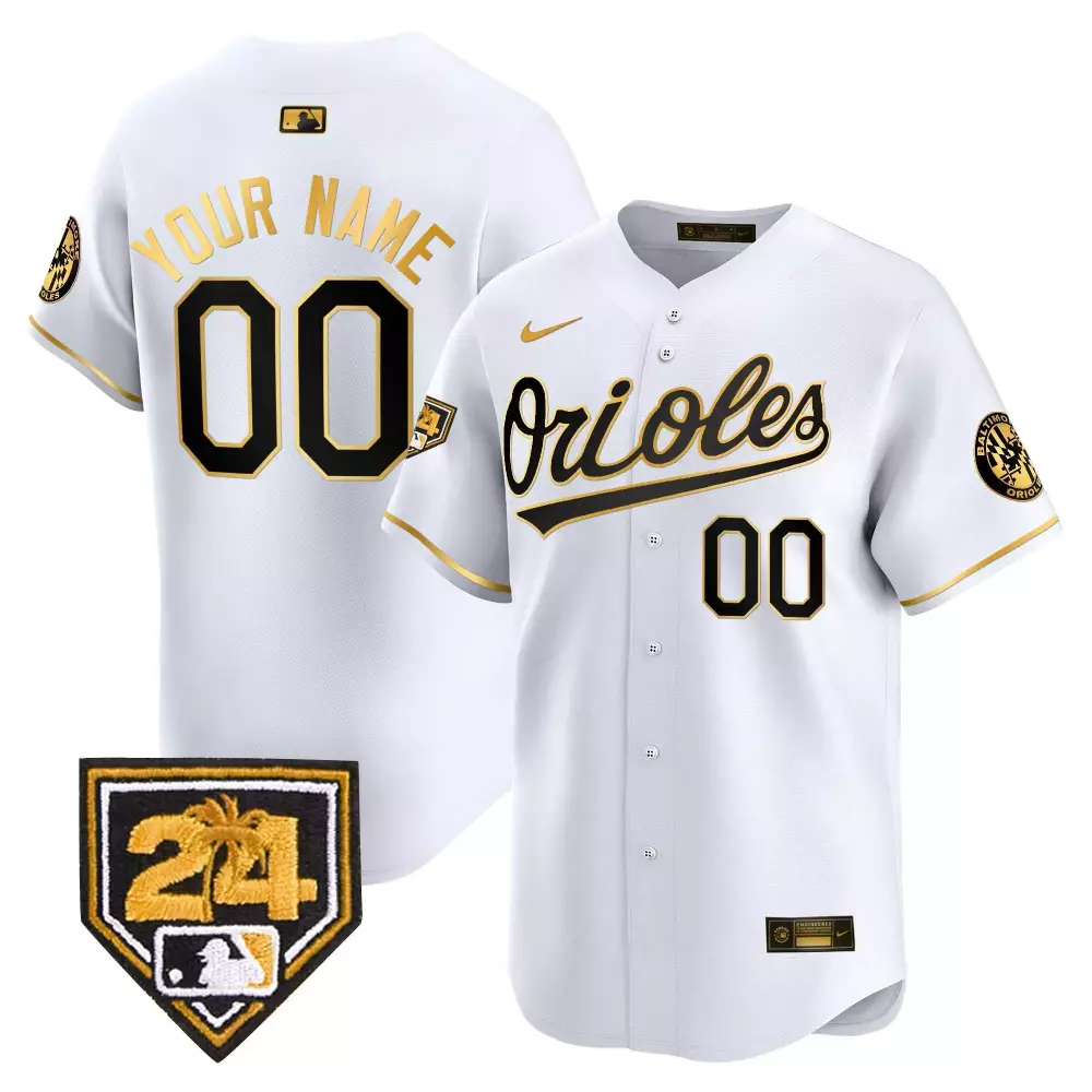 white gold youth baltimore orioles 2024 spring training patch vapor premier limited custom jersey all stitched