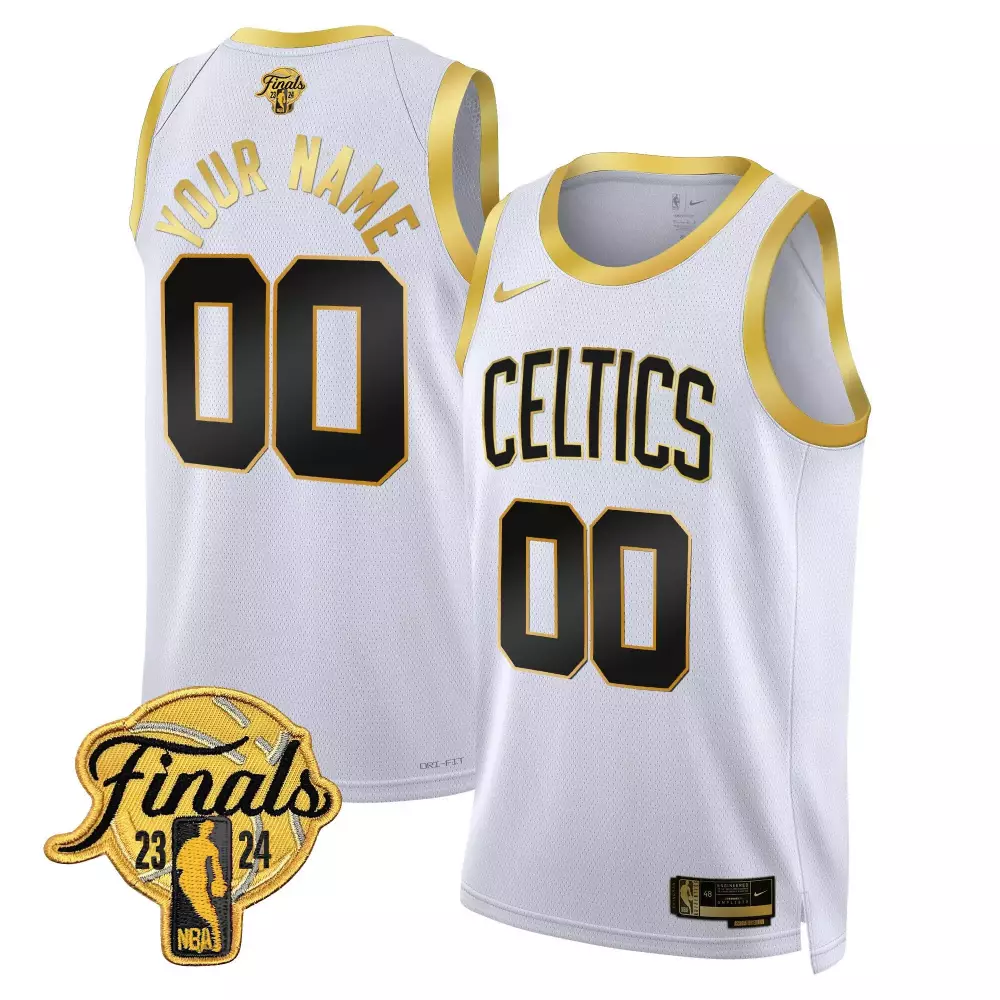 white gold youth boston celtics 2024 final champions patch swingman custom jersey v2 all stitched