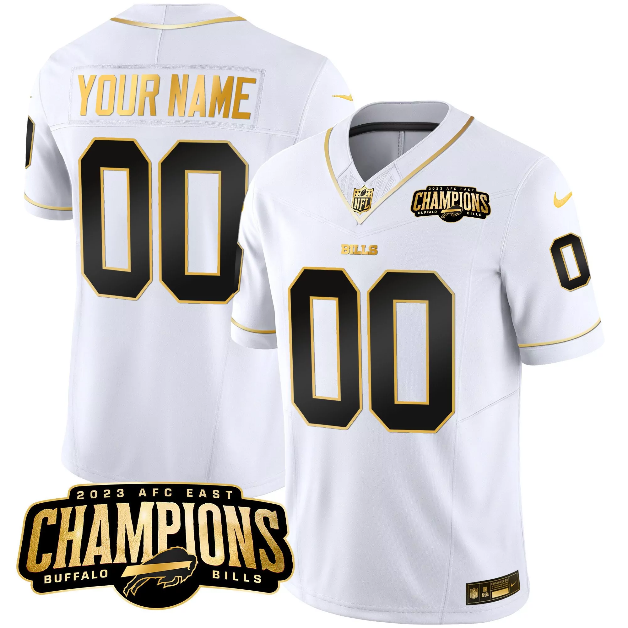 white gold women buffalo bills gold and split custom name and number all stitched