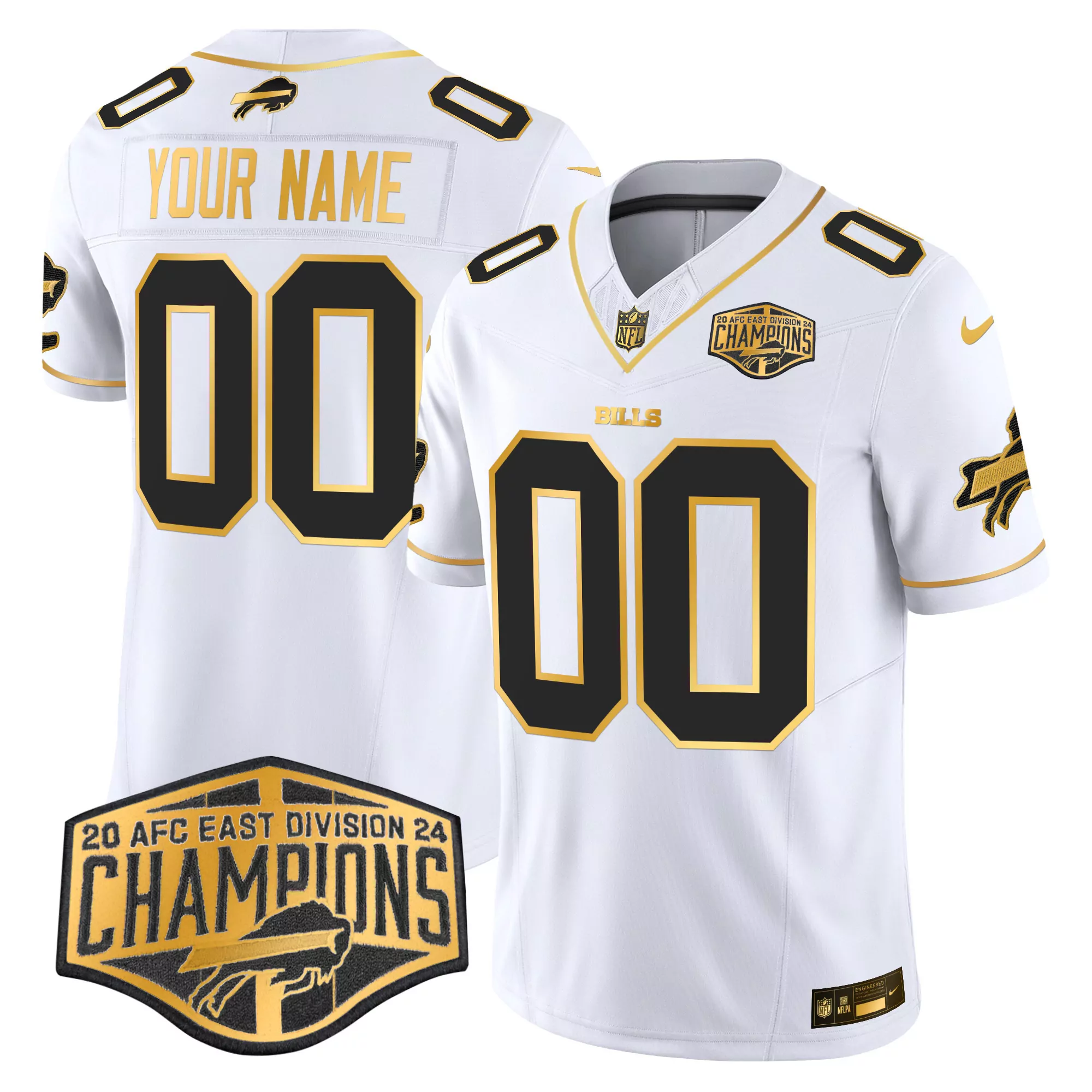 white gold women buffalo bills gold and split custom name and number all stitched